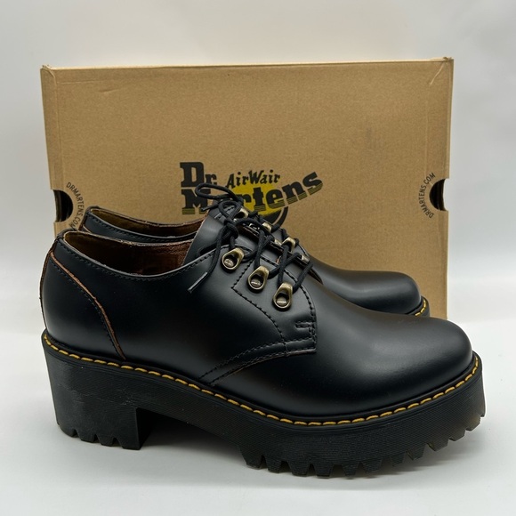 Dr. Martens Leona Lo Platform Oxford Shoes Black Leather Lug Sole Size 10 NWB
